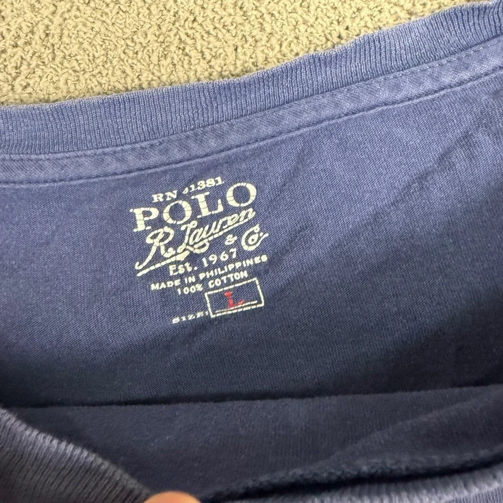 Polo Ralph Lauren Mens Graphic T-Shirt Blue Distressed Logo Est 1967 Large